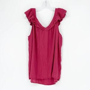 Loft Sleeveless Ruffle V-Neck Top Size Large